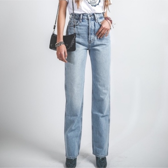 Anine Bing x Helena Christensen Light Blue Acid Wash Straight Leg Kat Jeans 25 - Picture 3 of 13